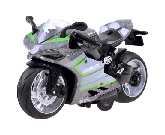 Rotaļu motocikls - Diecast modelis, pelēks ar zaļu