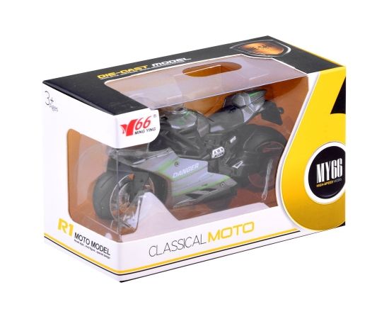 Rotaļu motocikls - Diecast modelis, pelēks ar zaļu