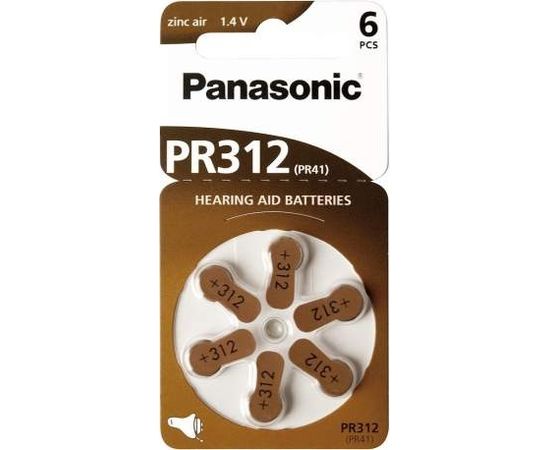 Augstas kvalitātes baterijas dzirdes aparātiem.Panasonic baterija PR312L/6DC