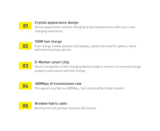 Baseus Crystal Shine Series cable USB cable for fast charging and data transfer USB Type C - USB Type C 100W 1.2m purple (CAJY000605)