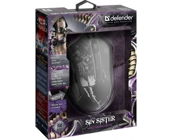 Gaming, optic, wired mouse  DEFENDER GM-933 SIN'SISTER 7200dpi 6P RGB