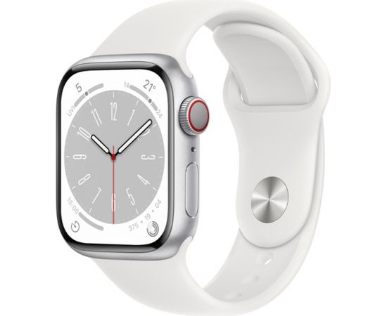 Apple Watch 8 GPS + Cellular 41mm Sport Band, silver/white (MP4A3EL/A)