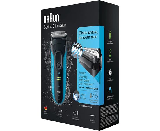 Braun Series 3 ProSkin 3045s Foil shaver Trimmer Black, Blue