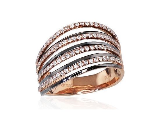 Золотое кольцо #1100103(Au-R+PRh-Bk)_DI, Красное Золото 750°, родий (покрытие), Бриллианты (0,41Ct), Размер: 17, 4.89 гр.