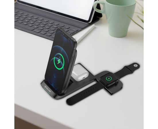 Tellur 3-in-1 Qi wireless desk charger 15W Qi certified, foldable black