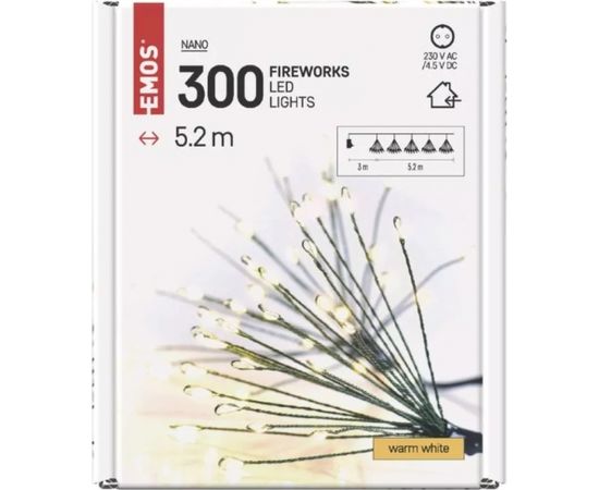 Emos 300LED "NANO FIREWORKS" 5,2M silti balta