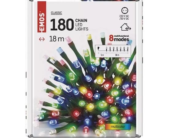 LED virtene,  230Vac, 18m, 180x LED, daudzkrāsaina ar kontrolieri, EMOS