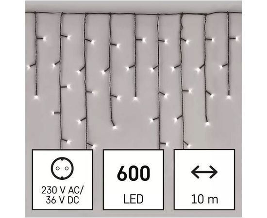 LED virtene, 230Vac, 10 × 0,65 m, 600 x LED, vēsi balta, ar kontrolieri, EMOS