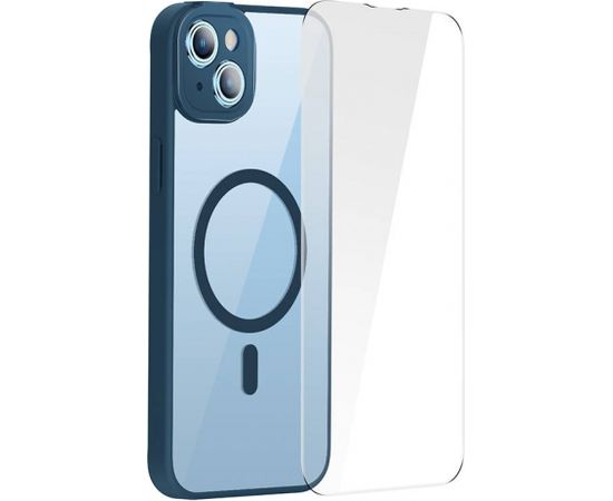 Baseus Frame Transparent Magnetic Case and Tempered Glass set for iPhone 14 Plus (blue)