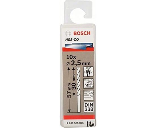 Bosch metal twist drill HSS-Co, DIN 338, 2.5mm (10 pieces, working length 30mm)