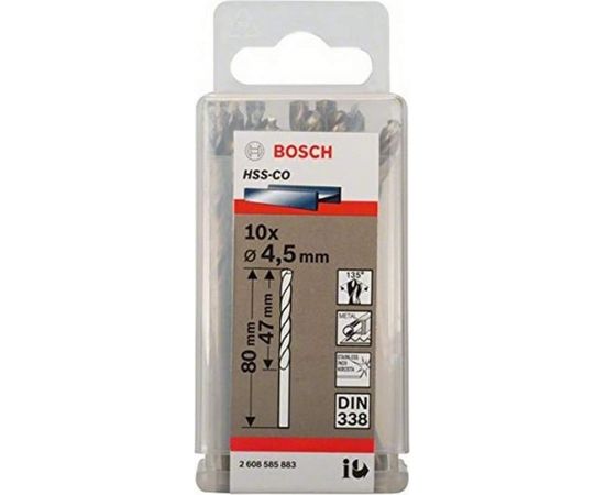 Bosch metal twist drill HSS-Co, DIN 338, 4.5mm (10 pieces, working length 47mm)