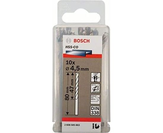 Bosch metal twist drill HSS-Co, DIN 338, 4.5mm (10 pieces, working length 47mm)