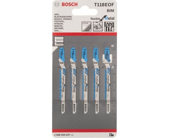 Bosch Jigsaw Blade T 118 EOF Flexible for Metal, 83mm (5 pieces)