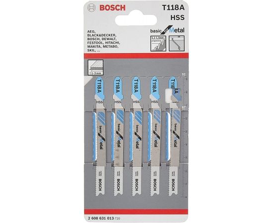 Bosch jigsaw blade T 121 AF Speed for Metal, 92mm (5 pieces)