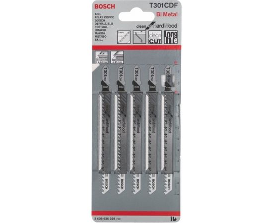 Bosch jigsaw blade T 301 CDF Clean for Hard Wood, 117mm (5 pieces)