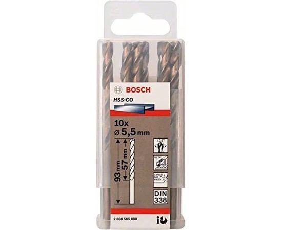 Bosch metal twist drill HSS-Co, DIN 338, 5.5mm (10 pieces, working length 57mm)