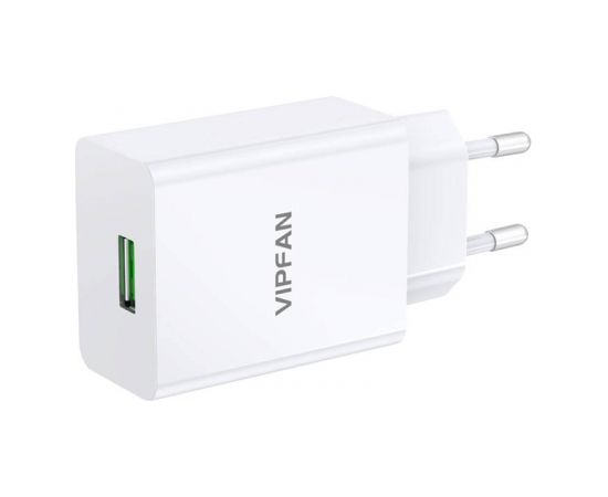 Vipfan E03 wall charger, 1x USB, 18W, QC 3.0 + USB-C cable (white)