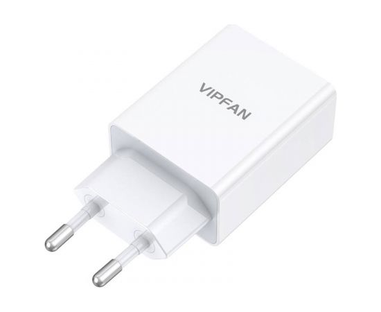 Vipfan E03 wall charger, 1x USB, 18W, QC 3.0 + USB-C cable (white)