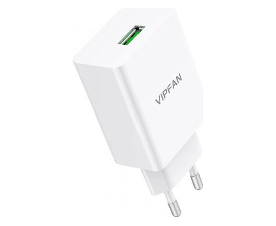 Vipfan E03 wall charger, 1x USB, 18W, QC 3.0 + USB-C cable (white)