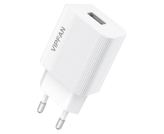 Vipfan E01 mains charger, 1x USB, 2.4A + Micro USB cable (white)