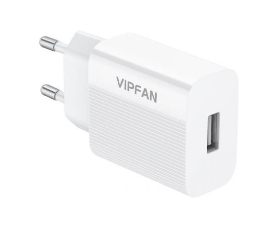 Vipfan E01 mains charger, 1x USB, 2.4A + Micro USB cable (white)