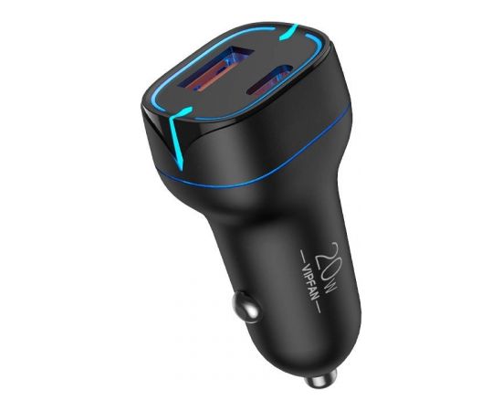 Vipfan C11 car charger, USB + USB-C, PD 20W + QC 3.0, LED (black)