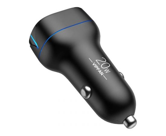 Vipfan C11 car charger, USB + USB-C, PD 20W + QC 3.0, LED (black)