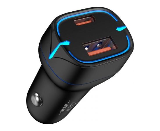 Vipfan C11 car charger, USB + USB-C, PD 20W + QC 3.0, LED (black)