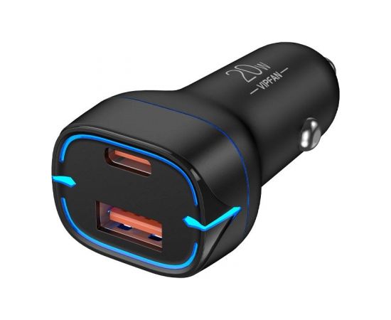 Vipfan C11 car charger, USB + USB-C, PD 20W + QC 3.0, LED (black)