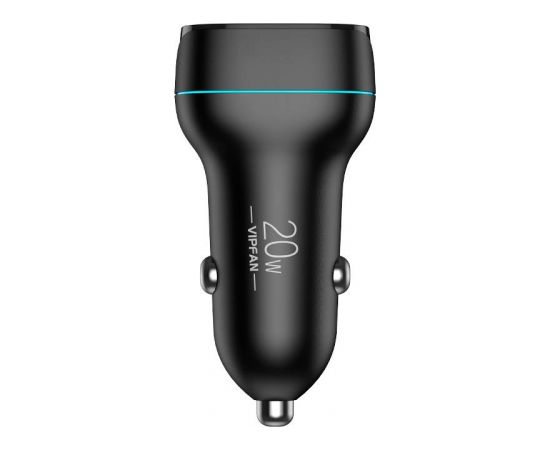 Vipfan C11 car charger, USB + USB-C, PD 20W + QC 3.0, LED (black)