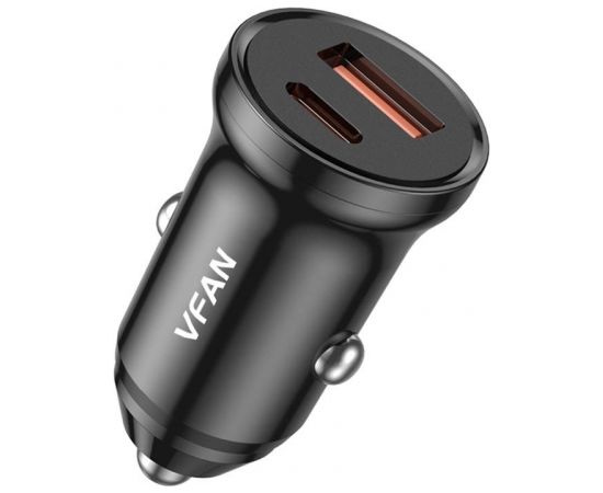 Vipfan C03 car charger, USB + USB-C, 20W, PD + QC 3.0 (black)