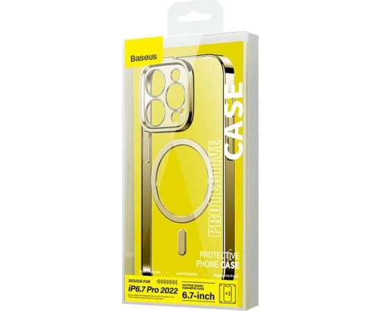 Baseus Glitter Magnetic Case for iPhone 14 Pro Max (Gold) + tempered glass + cleaning kit