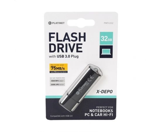 Platinet X-DEPO PMFU332 32GB USB 3.0 Флеш Память Черная