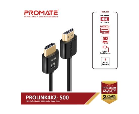 Promate PROLINK4K2-500 4K HDR HDMI Kabelis 5m Melns