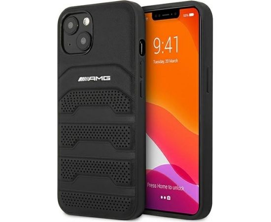 3MK AMG AMHCP13SGSEBK Back Case Aizmugurējais Ādas Apvalks Telefonam Apple iPhone 13 Mini Melns