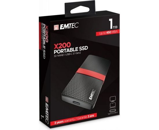 Emtec X200 Portable SSD 1TB Solid State Drive (Black / Red, USB 3.2 C (5 Gbit / s))