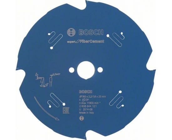 Griešanas disks šķiedru cementam Bosch Expert for Fiber Cement; 160x2,2x20,0 mm; Z4; 10°
