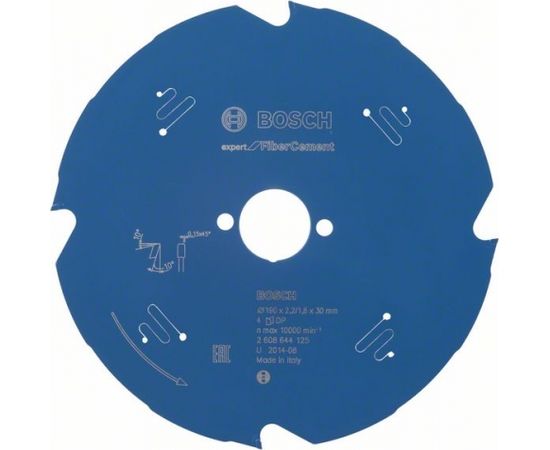 Griešanas disks šķiedru cementam Bosch Expert for Fiber Cement; 190x2,2x30,0 mm; Z4; 10°