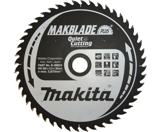 Griešanas disks kokam Makita; 260x2,8x30,0 mm; Z48; 20°