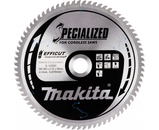 Griešanas disks Makita E-12201 TCT; 260x2,15x30 mm; T75; 15°