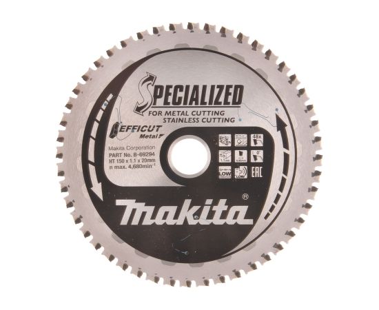 Griešanas disks metālam Makita Efficut Metal; 150x1,1x20 mm; Z48; 0°