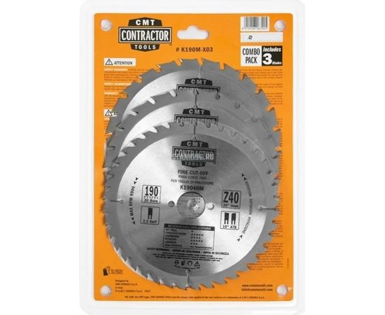 Griešanas disks kokam CMT Contractor; 190x2,2/1,4x30; Z24/Z24/Z40; 15°/20°; 3 gab.