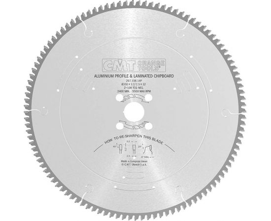 Griešanas disks alumīnijam CMT 297; 350x3,2x32; Z108; -6°