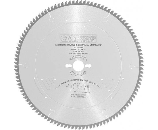 Griešanas disks alumīnijam CMT 297; 350x3,2x30; Z108; -6°