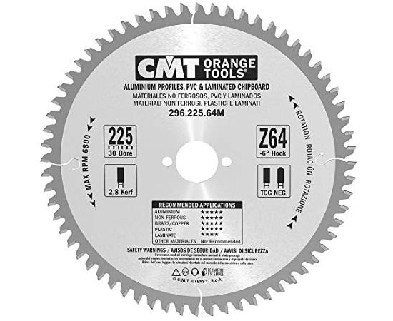 Griešanas disks alumīnijam CMT 296; 225x2,8x30; Z64; -6°