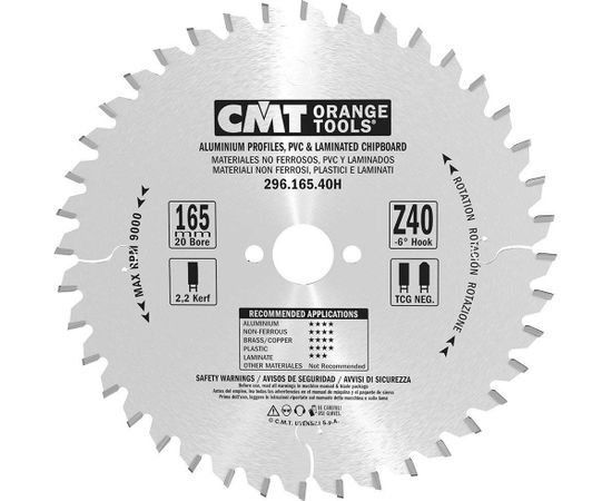 Griešanas disks laminātam CMT 296; 165x2,2x20; Z40; -6°