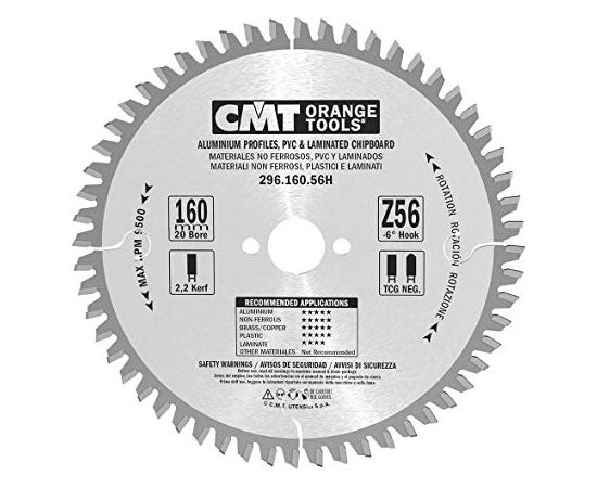 Griešanas disks alumīnijam CMT 296; 160x2,2x20; Z56; -6°