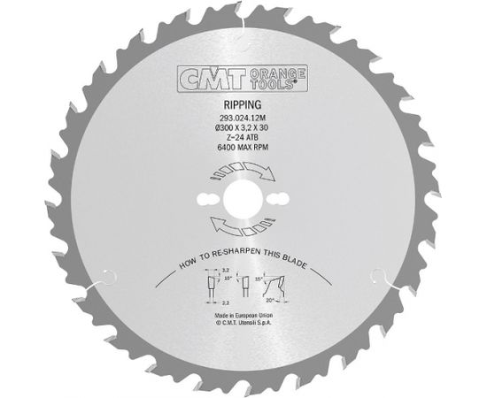 Griešanas disks kokam CMT 293; 300x3,2x30; Z24; 20°