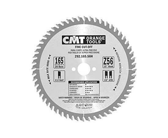 Griešanas disks kokam CMT 292; 165x2,2x20,0 mm; Z56; 10°