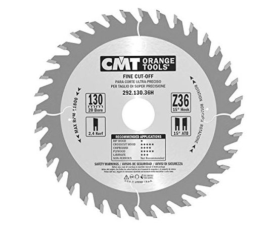 Griešanas disks kokam CMT 292; 130x2.4x20; Z36; 15°